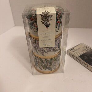 Illume Candle Gift Set – Balsam & Cedar, Woodfire & Winter White – 3 Tin Candle